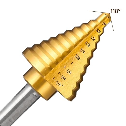 Titanium Step Drill Bit, 1/4" to 1-3/8" Step Bit for Metal, 10 Sizes HSS Step Drill Unibit