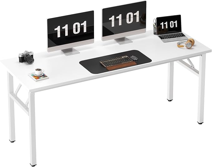 Need Large Folding Computer Desk, 62 Inch Writing Table, Metal Frame, Sturdy by Need