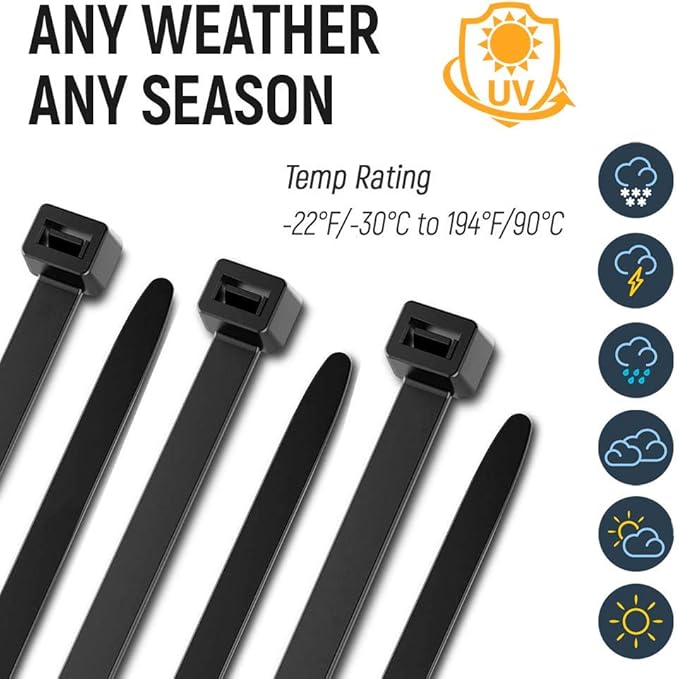 ALBO Zip Ties Black 10 Inch 100 Pack 50 lb, Long Plastic Cable Ties Thick 0.19 Inch Tie Wraps Heavy Duty UV Resistant Nylon Wire Ties for Indoor and Outdoor