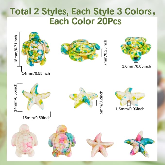 SUNNYCLUE 1 Box 120Pcs 6 Styles Starfish Bead Turquoise Turtle Beads Bulk - Image 2