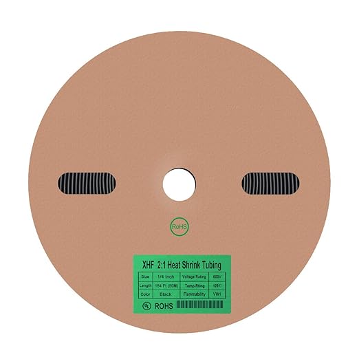 XHF UL Listed 164 FT 1/4" Heat Shrink Tubing Roll 2:1,Electrical Industrial Shrink Tube for Wire Insulation Black