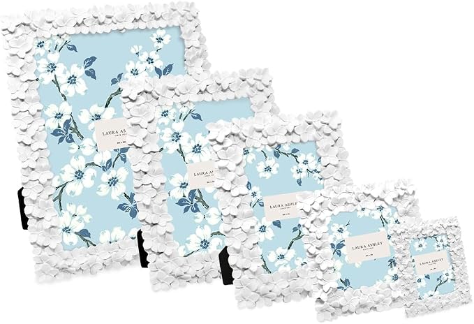 Laura Ashley 4x4 White Flower Textured Hand-Crafted Resin Picture Frame w/Easel - Image 6