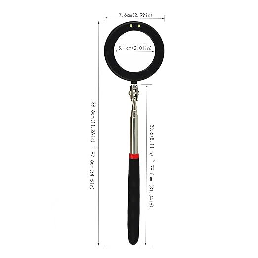 3pcs Telescoping Inspection Circular Mirror with 2 LED Inspection Mirror Mirror on a Stick extendable Mirror Automotive Mirror Large Inspection Mirror 360 Mirror