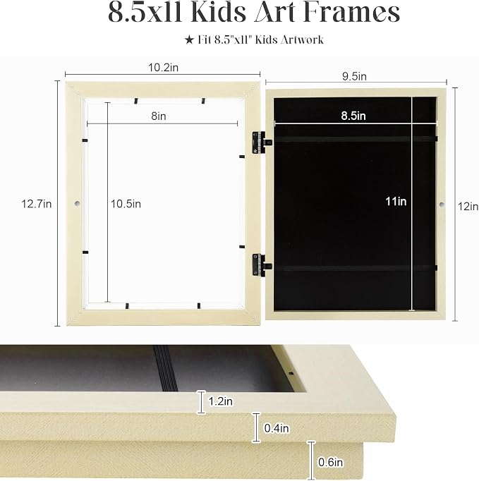 Kids Art Frames, 8.5x11 Front Opening Kids Artwork Frames Changeable, Ivory - Image 4