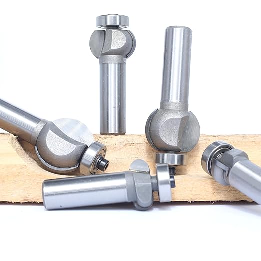 5Pcs Edging Fluting Bits Set,1/2" Shank, Concave Sunk Bead Router Bits Radius R4mm,R5mm,R5mm,R11.3mm,and R13.6mm,Bearing Guided Decorative Edge Bits for Wood Profiling,Molding