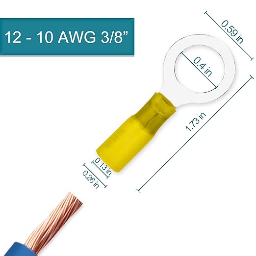 60 PCS Heat Shrink Wire Connectors, 12-10 AWG Ring Terminals, 12-10 Gauge 3/8" Stud(M10) Automotive Marine Ring Connectors by Housun