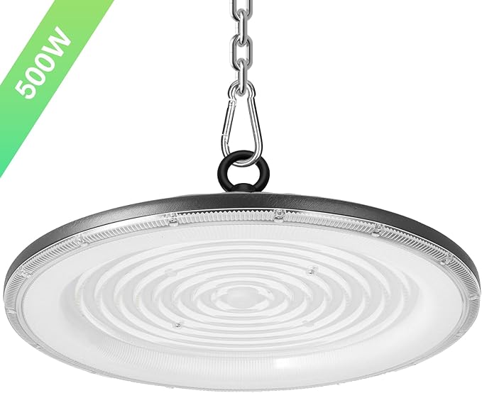 loyal LED High Bay Shop Lights: UFO Dimmable Commercial Lighting 6000K - for Warehouse Garage Workshop Gym NO Plug (500W, 4 Piece)
