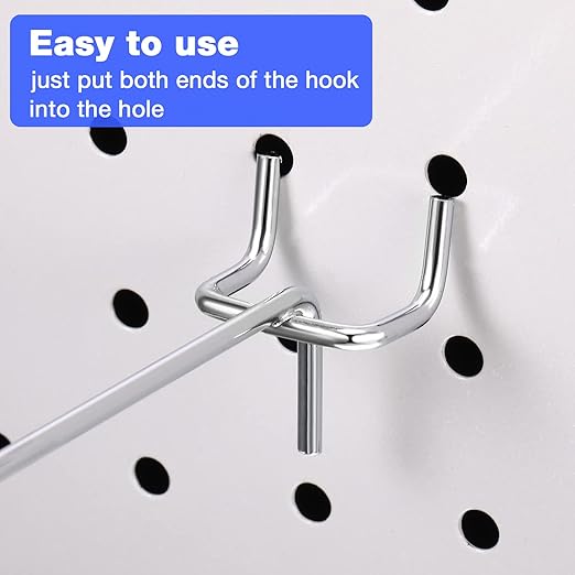 Moxweyeni 100 Pcs Pegboard Hooks Peg Board Organizer Accessories Holders Hanging Stainless Steel Display Wall Hooks for 1/8 and 1/4 Pegboard Wall for Garage Storage Tools(6 Inch)