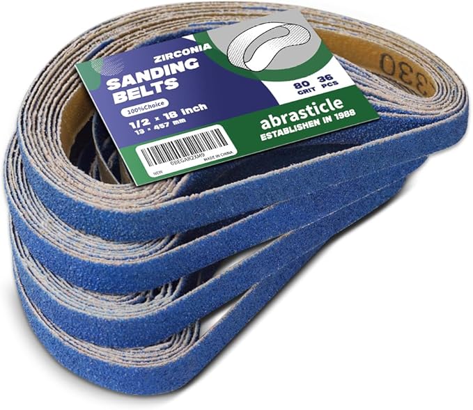1/2" x 18" Zirconia Sanding Belts for Metal - 1/2 x 18 Inch Zirconia Metal Grinding Sand Paper, 36 PCS 80 Grits, Perfect for Knife Blade Sharpening, Metal Polishing, Derusting, Woodworking