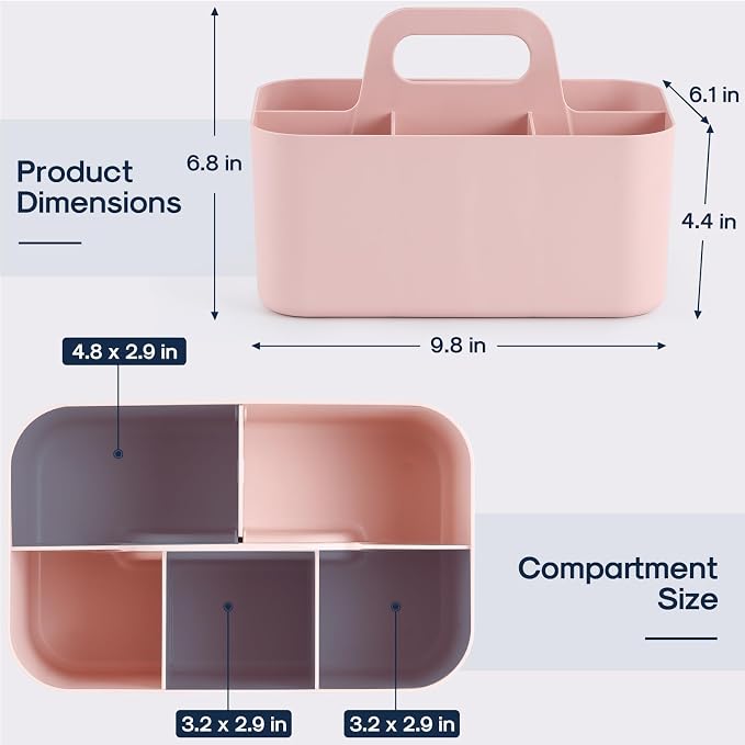 Multiuse Caddy Organizer with Handle, Portable Divided Plastic Tote Bin - Image 5