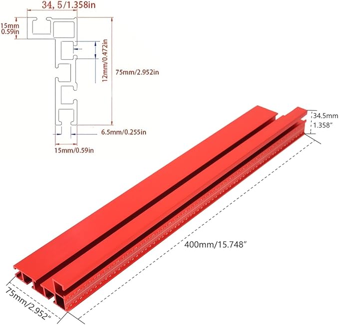 Table Saw Miter Gauge Works w/Table Saws, Band Saw and Router Table (Red)