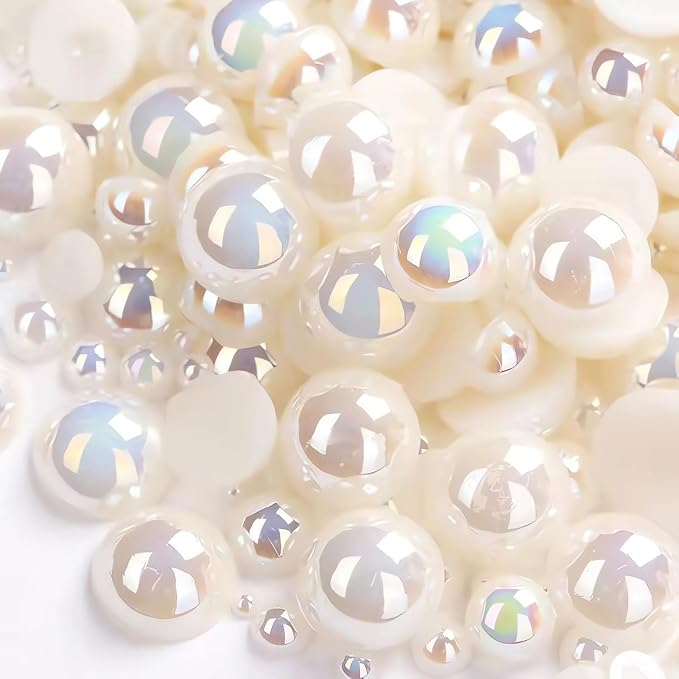1000PCS Mixed Sizes 3/4/5/6/8/10mm Flatback Half Round Pearls Gems by Unknown