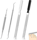 4pc Stainless Steel Nail File & Cuticle Pusher Set – Four-Sided Emery Nail File for Thick Nails, Durable Metal Manicure & Pedicure Tool, Portable Home & Travel Grooming Kit(7.08IN)