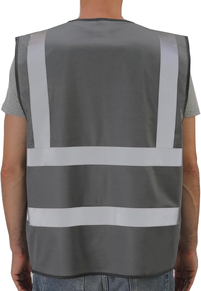 Dib Safety Reflective Vest High Visibility with Pockets and Zipper, Gray 4XL