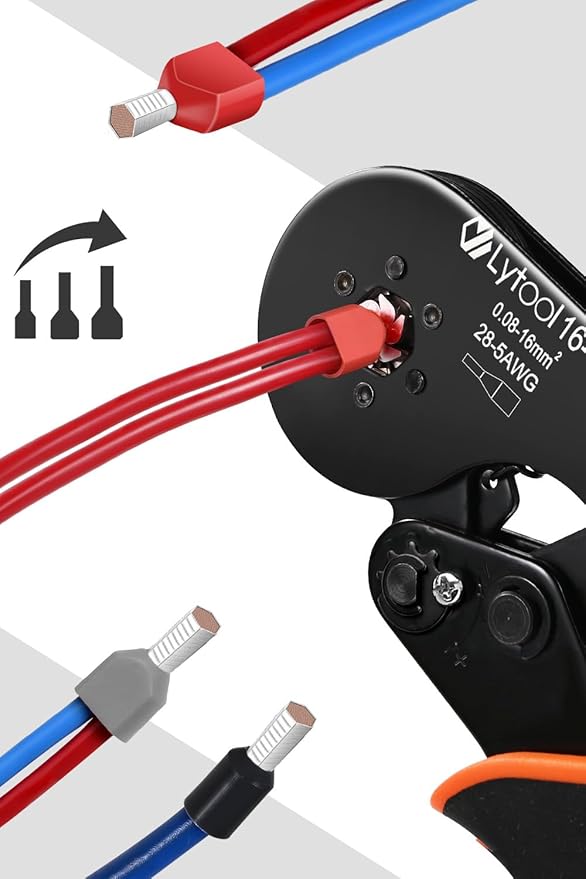 Lytool Ferrule Crimping Tool Kit, Hexagonal Ratchet Crimper for 28-5 AWG, Insulated Wire Ferrules, Self-Adjusting Terminal Crimper with 1200PCS Connectors for Electricians
