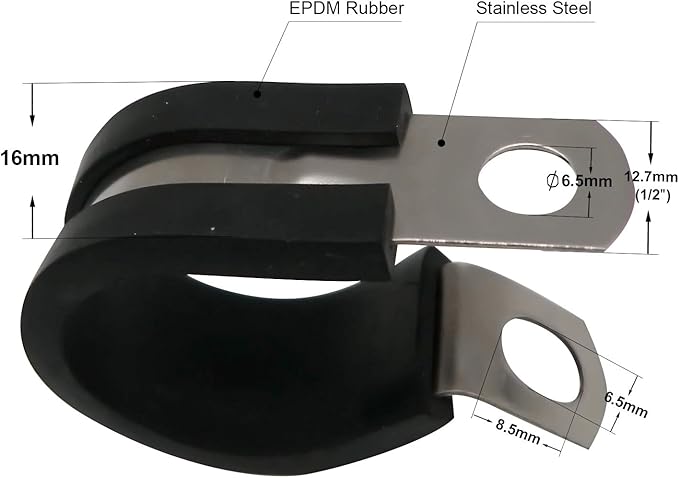 1/4" Cable Clamp Stainless Steel Rubber Cushioned Insulated Metal Clamp, Tube Holder for Tube, Pipe or Wire Cord Installation (12 Pack)