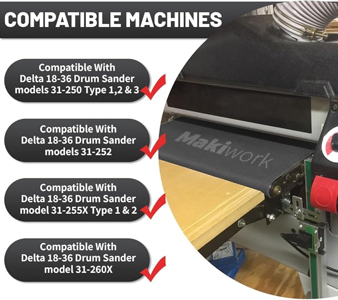 Drum Sander Feed Belt Conveyor Compatible with Delta 18-36 Drum Sander - 120 Grit Silicone Carbide, 18" x 47-1/2"