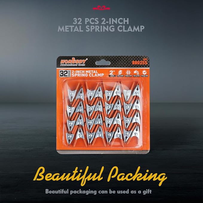 HORUSDY 32-Piece 2" inch Small Spring Clamp, Spring Metal Spring Clamps, 3/4"-inch Jaw opening
