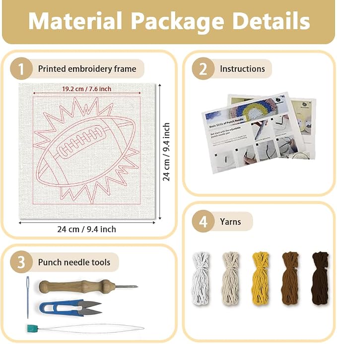 DOODLREAM American Football DIY Punch Needle Embroidery Kit - Image 2