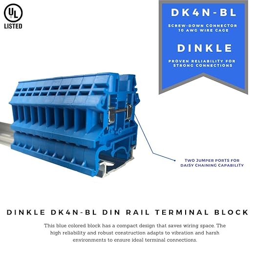Dinkle Blue DK4N-BL DIN Rail Terminal Block Screw Type UL 600V 30A 10-22AWG, Pack of 100