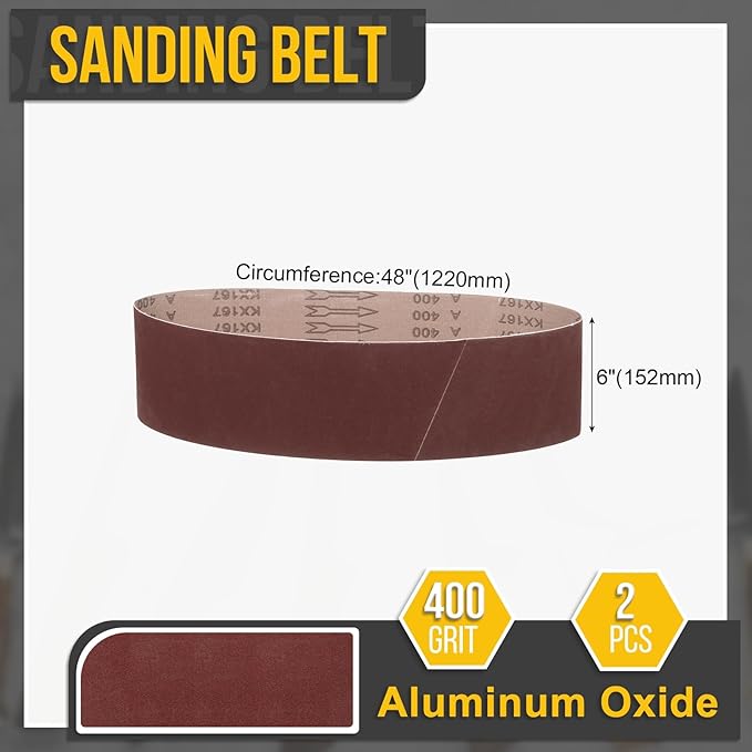6 x 48 Inch Sanding Belt, 2 Pcs 400 Grit Knife Sharpener Belts Work Sharpening for Belt Sander Knife Carving Tool Metal Working