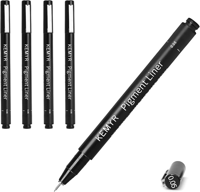 KEMYR 4 Micro Fine liner Drawing Art Pens Calligraphy Pens: 0.05mm Size Black by Kemyr