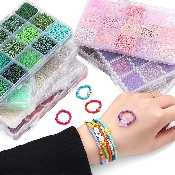 15 Grid Pink Glass Seed Bugle Tube Beads Kit - Image 6