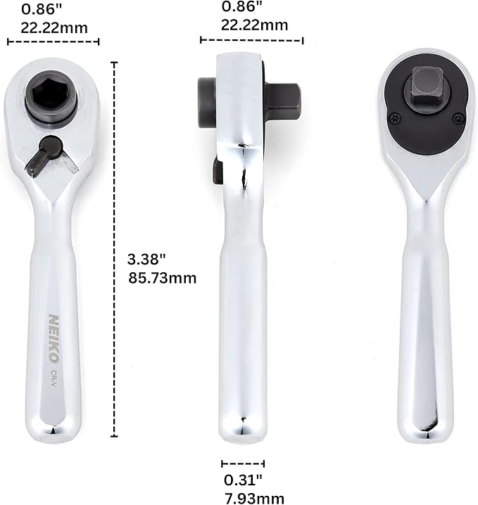 Neiko 03002A Stubby Ratchet, 1/4 Inch Ratchet Wrench and Bit Driver, 108-Tooth Reversible Ratchet, 3.3 Degree, Mini 1/4 Ratchet Drive, Oval Head Wrench, CR-V Steel Quarter Inch Small Ratchet Wrench