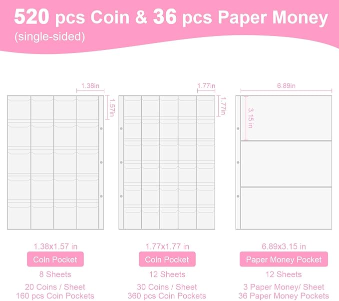 Coin Collection Book Holder for Collectors, 520 Pockets Fireproof Coins - Image 6