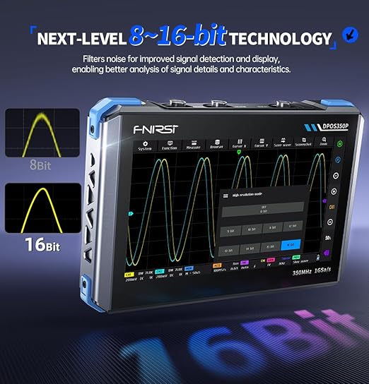 FNRSI DPOS350P 4-in-1 Oscilloscope, 350MHz Digital Phosphor Scope + 50MHz Signal Generator + 350MHz Spectrum Analyzer + 50MHz FRA, 1GSa/s, 7" Touchscreen, Portable Lab Analyzer with Fast Charging