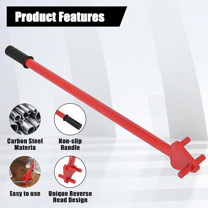Rebar Bender Tool 35 Inch, Hand Operated to 5/8 with Reverse Head - Industrial Metal Bender for Construction, Flat Steel Rods (Red)