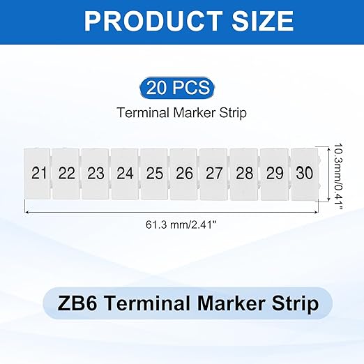 MECCANIXITY 20 Pcs Terminal Marker Strip, ZB6 Terminal Blocks Marking Labels, Nylon PA6 DIN Rail Label Tags Bar for UK2.5B UK5N Number Strips(21-30)