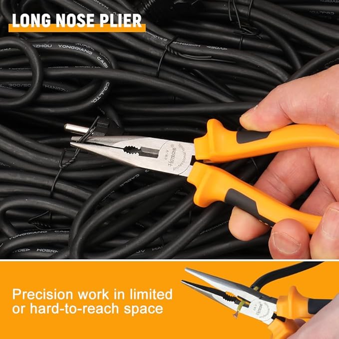 HOTECHE 3 Piece Plier Set - Professional Grade Carbon Steel Pliers for Electricians & Mechanics (6" Diagonal Cutter, 7" Combination, 6" Long Nose) with PVC Grips - Heavy Duty Rust-Resistant