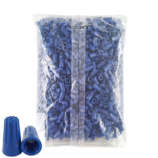 HS UL Listed Blue Electrical Wire End Connectors Ribbed Caps Bulk 1000 Pack Small Twist-on Wire Connectors Nuts 22-14 AWG,P2 Type Screw Terminals