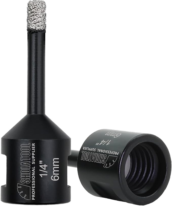 SHDIATOOL Diamond Core Drill Bits 2PCS 1/4 Inch for Porcelain Ceramic Tile Marble Brick Vacuum Brazed Hole Saw 6mm