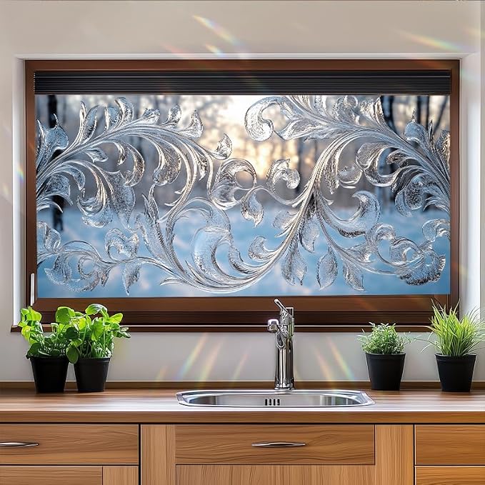 Frosted Floral Window Film 17.7 x 39.3 Inch Snowflake Ice Pattern Static Cling - Image 7