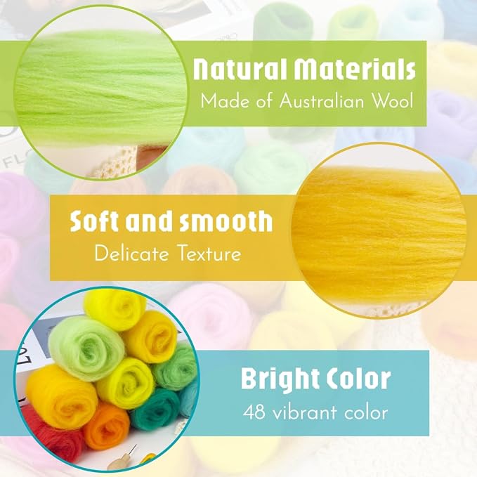 IcosaMro Needle Felting Kit 48 Color Wool Roving - Image 3