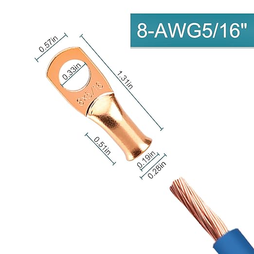 10PCS Battery Cable Ends, 8 Gauge Wire Connectors 5/16 Copper Wire Lugs, Bare Copper Eyelets with Heat Shrink Tubing by HOUSUN