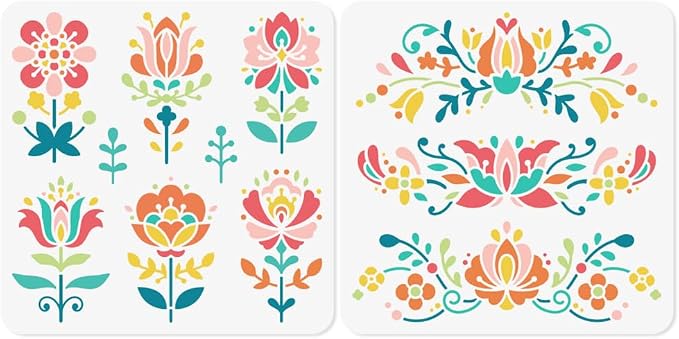 2Pcs Flower Polish Folk Art Stencils by Doodlream