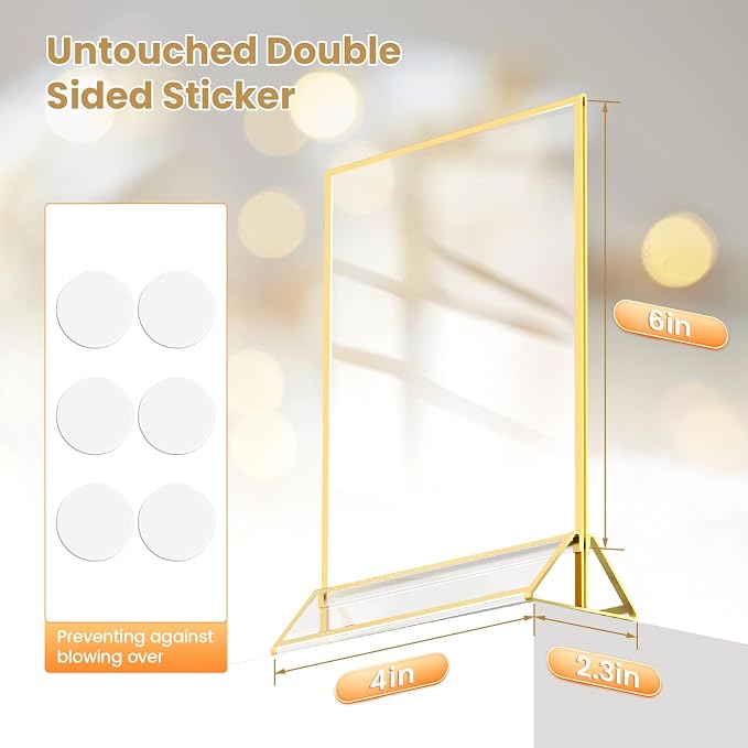 Double-Sided Gold Frames 4X6 Acrylic Sign Holder -6 Pack | Gold Picture Frames - Image 2