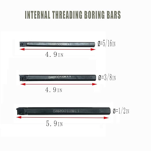 Lather Threading Tool Bit Set External Internal Threading Boring Bars Turning Tool Holders with 11IR A60 16ER 16IR AG60 Carbide Threading Inserts (3pcs Boring Bars +11IR A60)