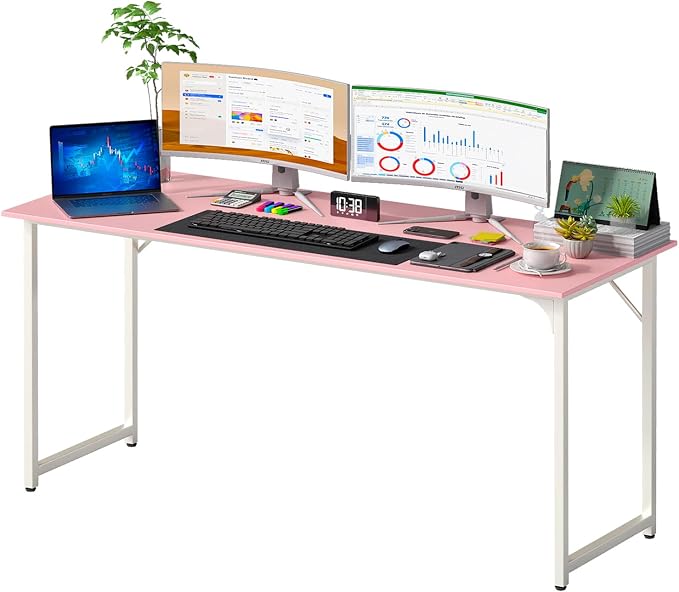 PayLessHere | 63 Inch Computer Desk | Pink | Office Desk by PayLessHere