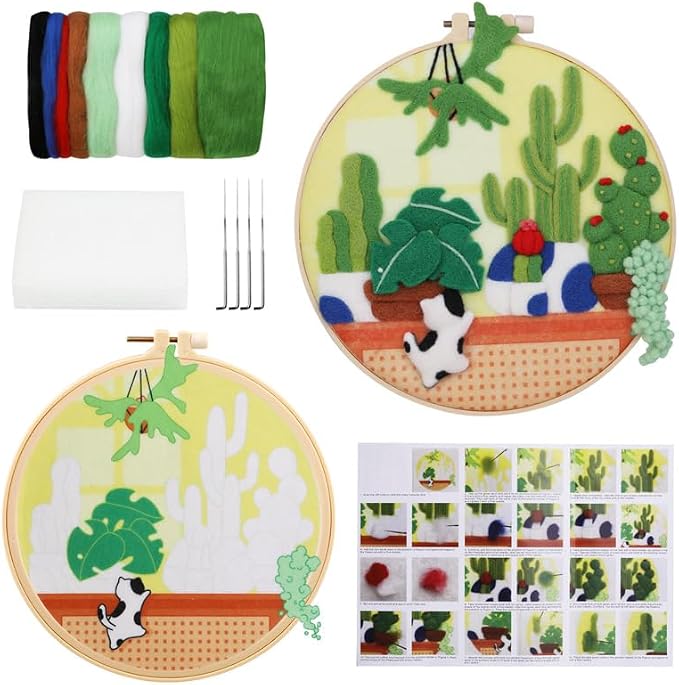 Wonafa DIY Wool Needle Felt Starter Kit, Beginner Needle Felt Kit by Wonafa