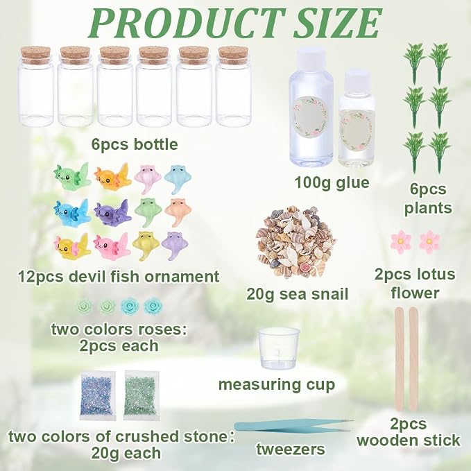 WEBEEDY 6 Sets Sea Animal Terrarium Kit DIY Glass Bottle Axolotl Craft Kit - Image 2