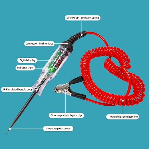 Upgraded Automotive Test Light 3-48V DC Digital LED Circuit Tester, Heavy Duty Light Tester with Voltmeter & Dual Color Polarity Indicate Light, Auto Voltage Tester Electric Light Test Pen