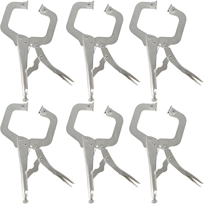 findmall 6Pcs 11 Inch Locking C Clamps with Swivel Pads Heavy Duty C-Type Locking Plier Table and Tool Vise Grip for Shop Home Farm and Automotive DIY Woodworking Welding Cabinetry Pocket Hole Joinery
