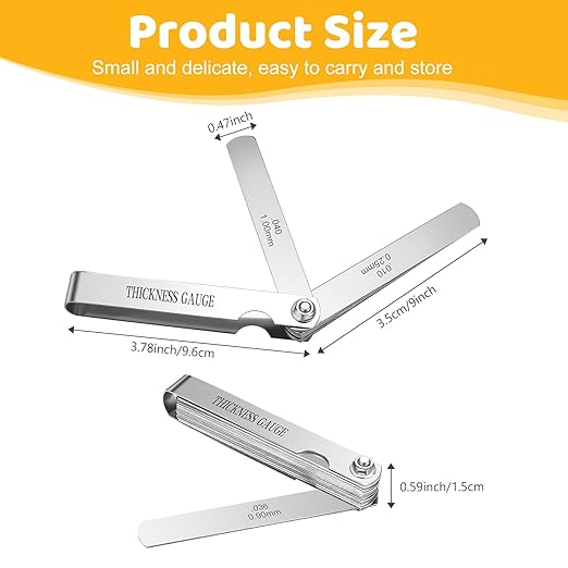 32 Blades Stainless Steel Feeler Gauge, Metric and Imperial Gap Measuring Tool Width and Thickness Feeler Gage Gauge for Spark Plug, Valve Adjustment Tool, 0.02-1.00 mm (0.0008-0.040 Inch)