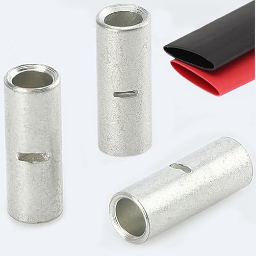 SVAAR 6PCS 0 Gauge Non Insulated Butt Connectors 1/0 AWG Uninsulated Butt Splice Connectors Crimp Repair Butt Splices Kit Tinned Copper Seamless Barrel Butt Splice Terminals & 6PCS 3:1 Heat Shrinks