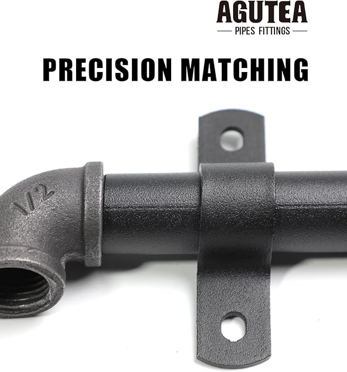 Black Durable U-Clamps Metal Pipe Clamps Double Hole Double Hole Pipe Strap DIY U-Bracket (Pack of 6) (1/2 INCH)