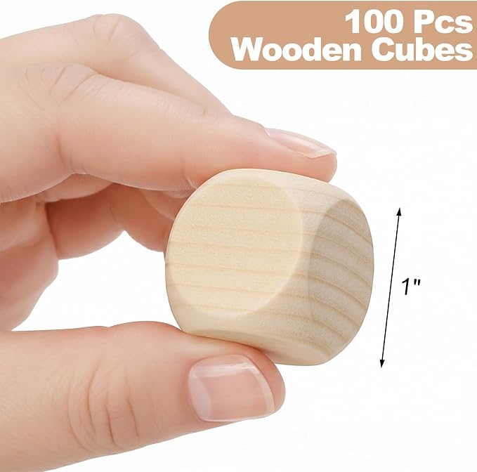 ZEAYEA 100 Pcs 1 inch Blank Wooden Dice, Blank 6 Sided Small Wooden Cubes - Image 2